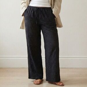 Djerf Avenue Broderie Anglaise Pants Womens Small Black Cotton Eyelet Lace NWT